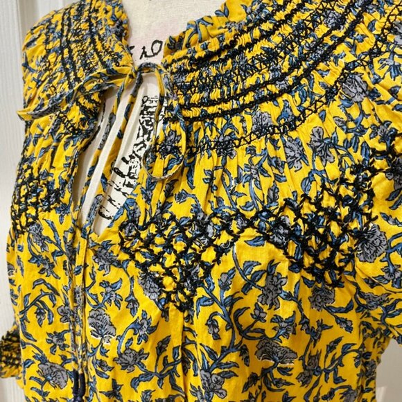 ZARA BLOUSE RUFFLE KEY HOLE NECK PUFF SLEEVES TUCKEBLE SZ S FLORAL BOHO CHIC - Picture 12 of 16